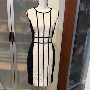 Calvin Klein Black and White Paneled Sheath Dress